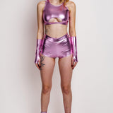 Metallic Rose High Waist Shorts