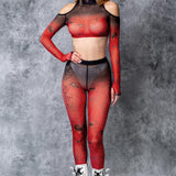 All Caught Up Mesh Cold Shoulder Set