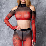 All Caught Up Mesh Cold Shoulder Set