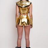 Metallic Gold Ruched High Waist Shorts