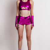 Metallic Magenta Ruched High Waist Shorts