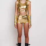 Metallic Gold Ruched High Waist Shorts