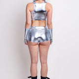 Metallic Silver Hooded Belt Top