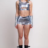 Metallic Silver Hooded Belt Top