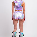 Purple Holo Ruched High Waist Shorts