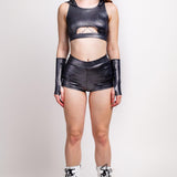 Silver Illusion Ruched High Waist Shorts