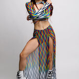 Chromatic Mesh Duster Skirt